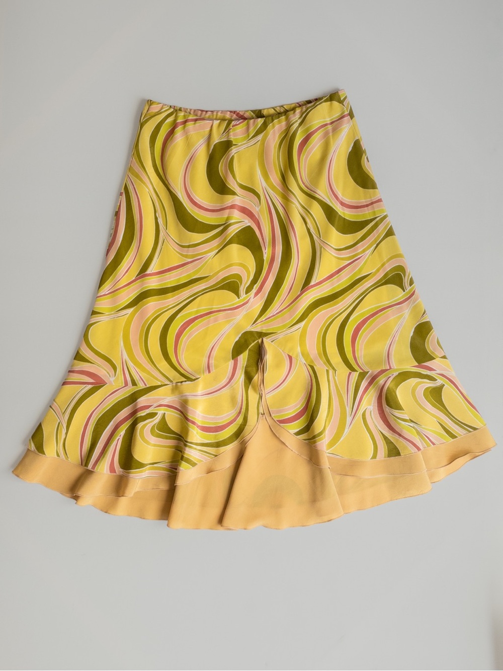 1990's Vintage Yellow Psychedelic Print Midi Skirt